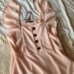 Boohoo Plus Horn Button Detail Ruffle Skater Dress - Blush Pink